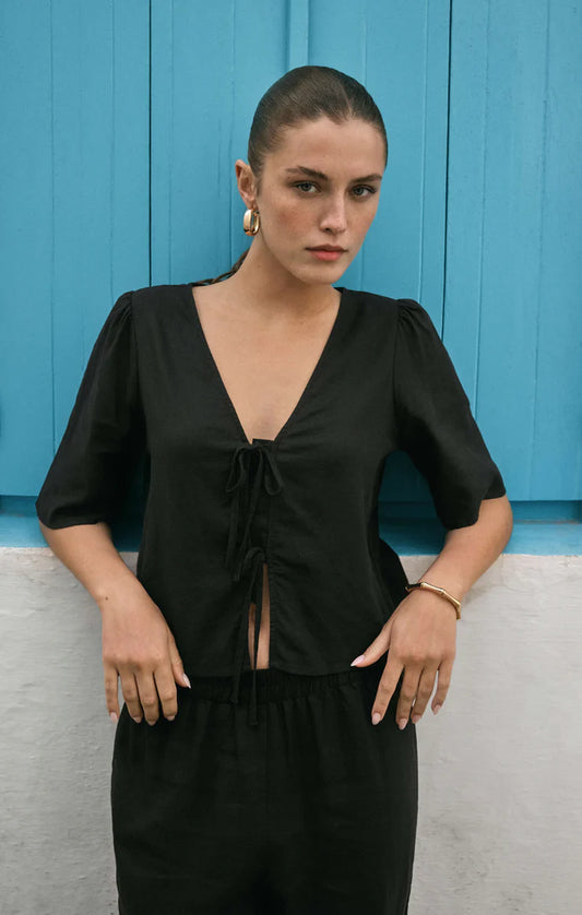 La Belle Linen Top - Black