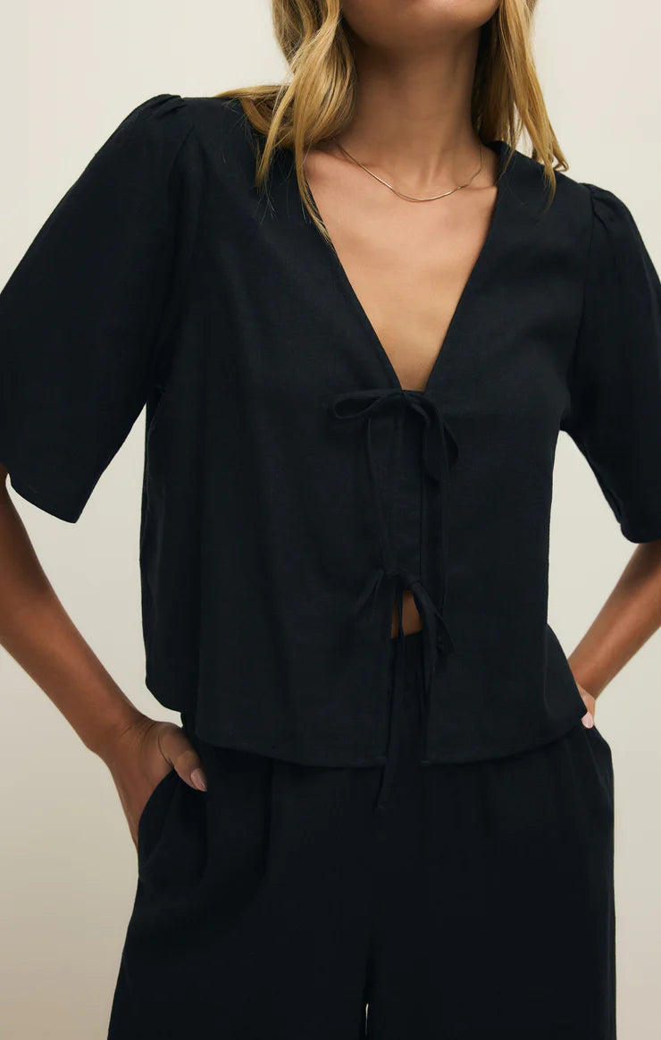 La Belle Linen Top - Black