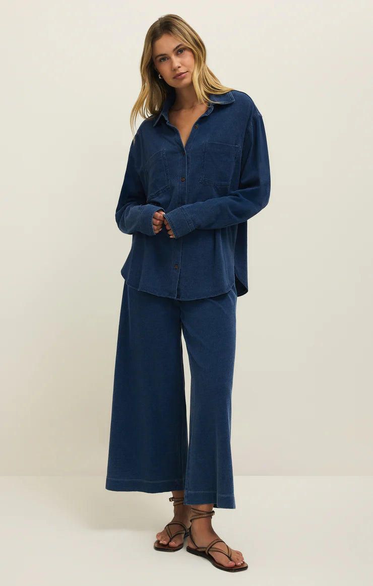 Reese Jersey Denim Button Up