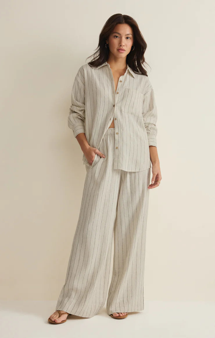 Alfie Striped Button Up Top - Linen