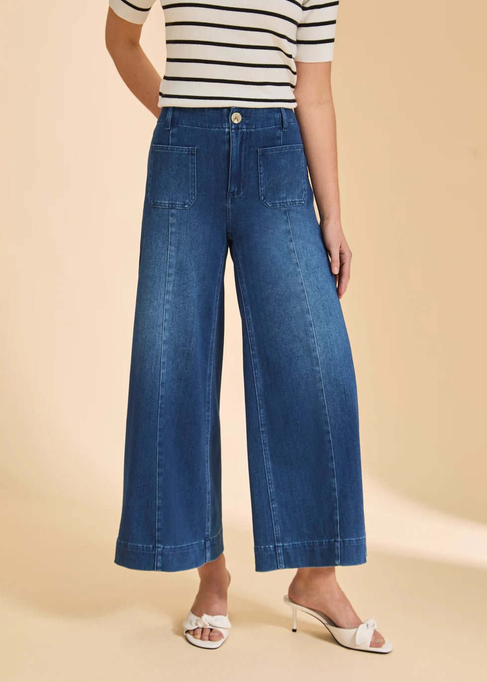 Pull-On Wide Crop Denim, Blue Denim