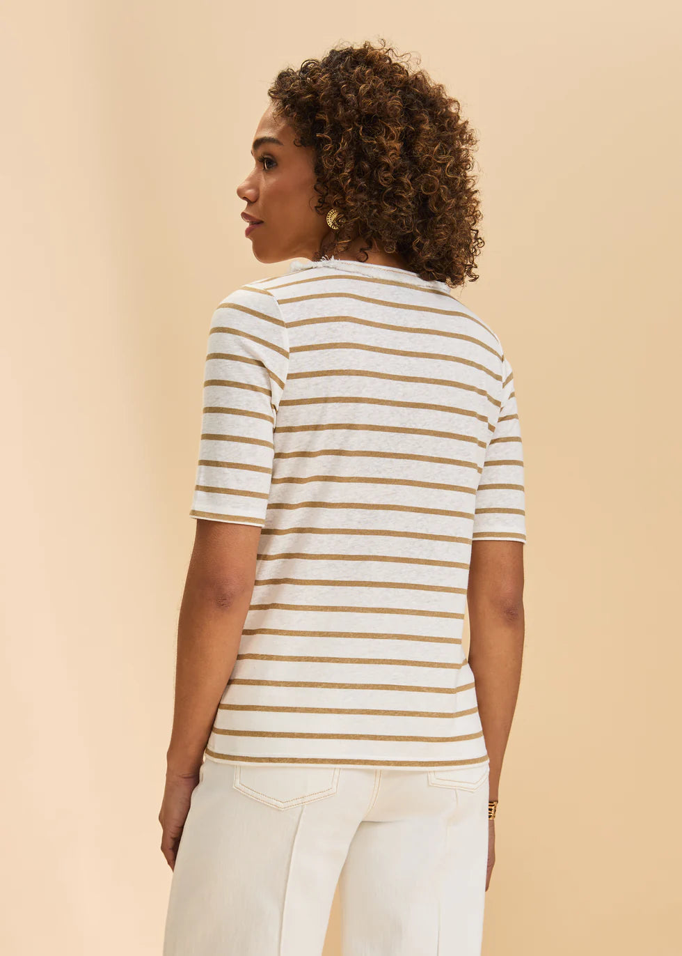 Elbow Sleeved Fringe Neck Top