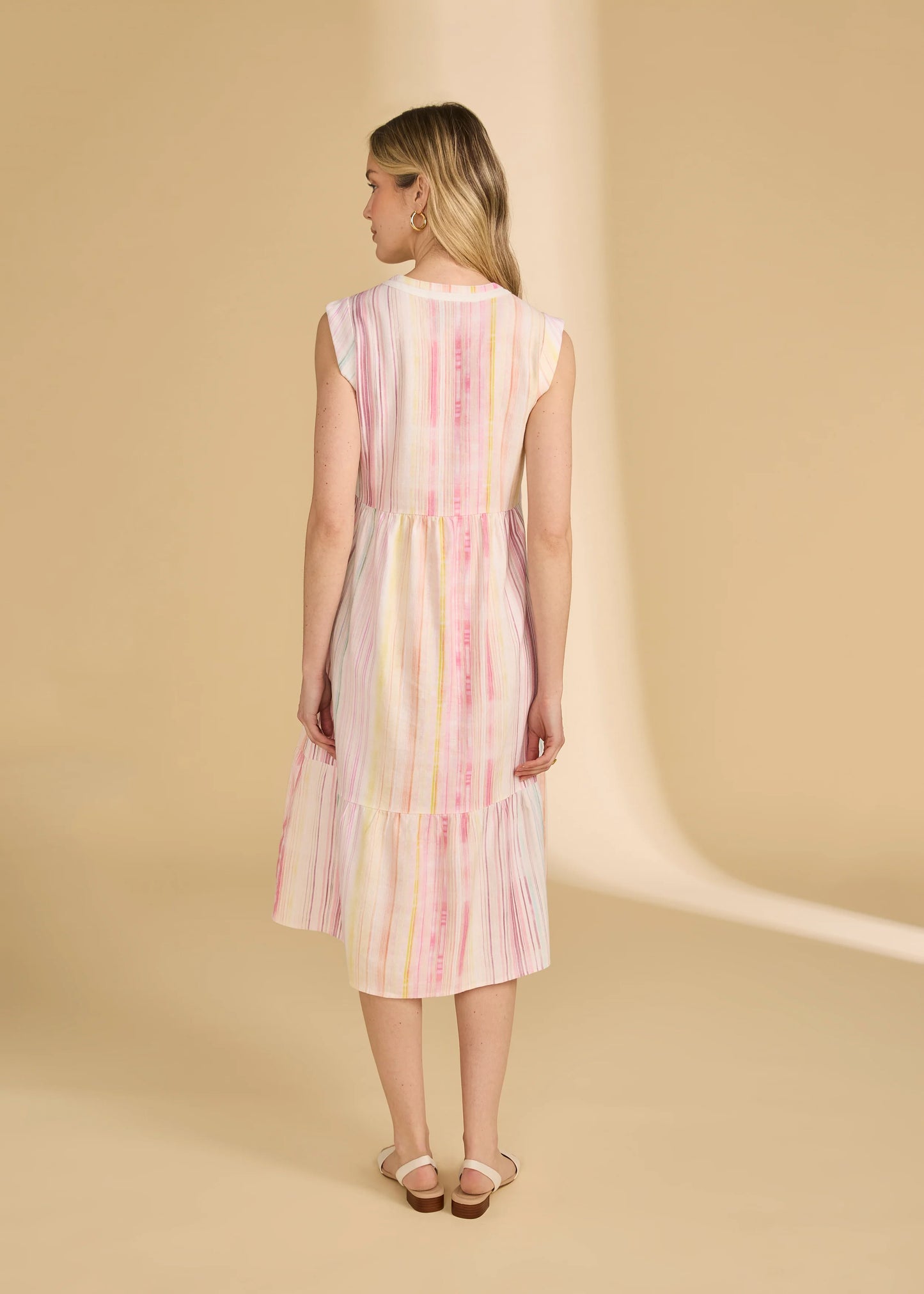 Cap Sleeve Tiered Midi Dress, Spritz Stripes