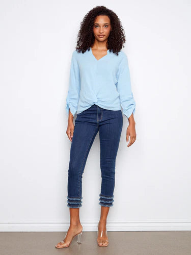 Bubble Cotton Blouse with Front Twist Bluebell