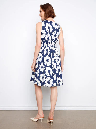 Cotton Voile Printed Front Zip Knee Length Dress