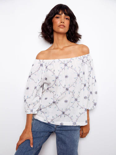 Embroidered Cotton Off Shoulder Blouse