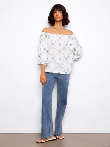 Embroidered Cotton Off Shoulder Blouse