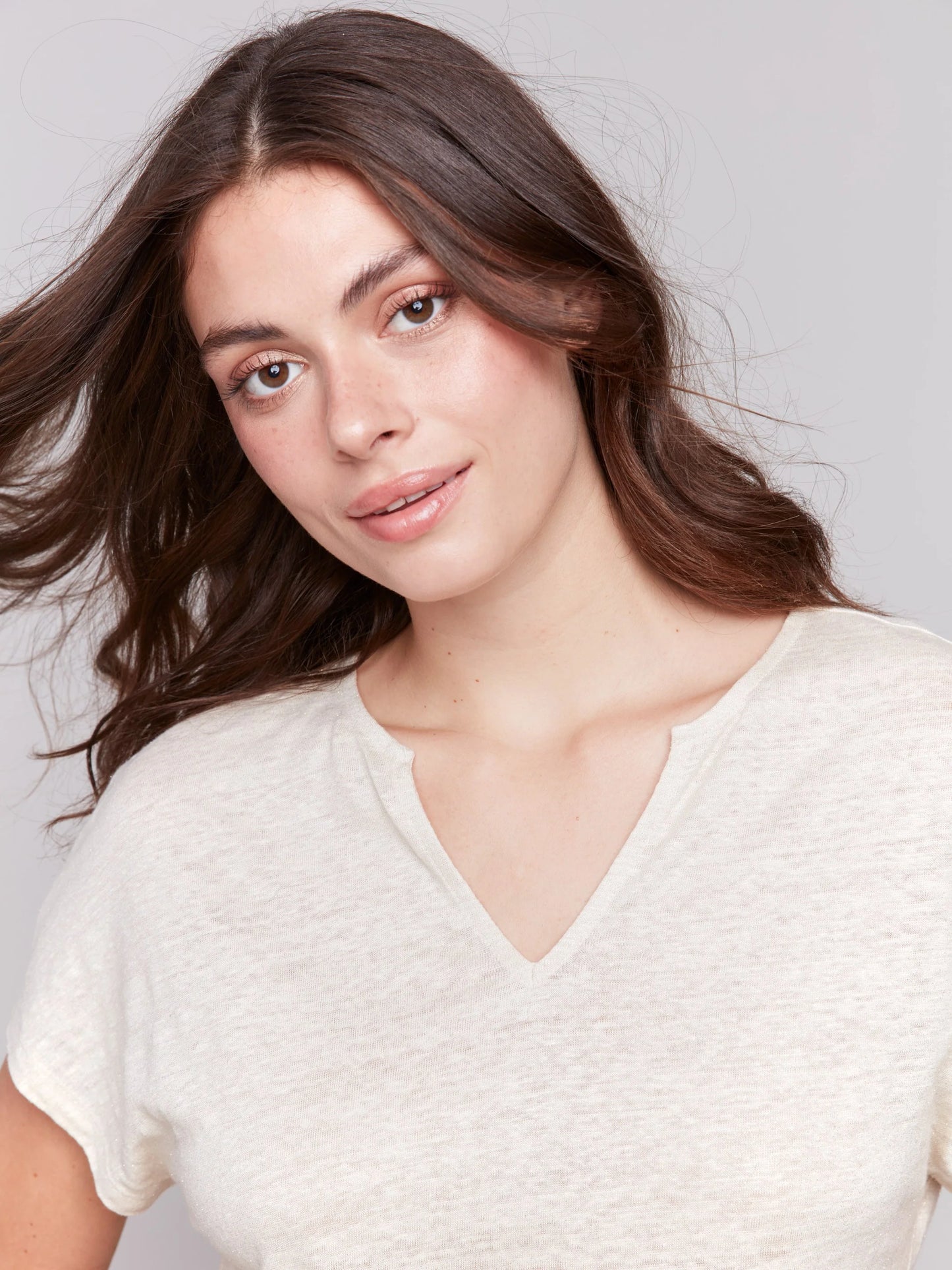 Foil Print Linen Blend Dolman Top 