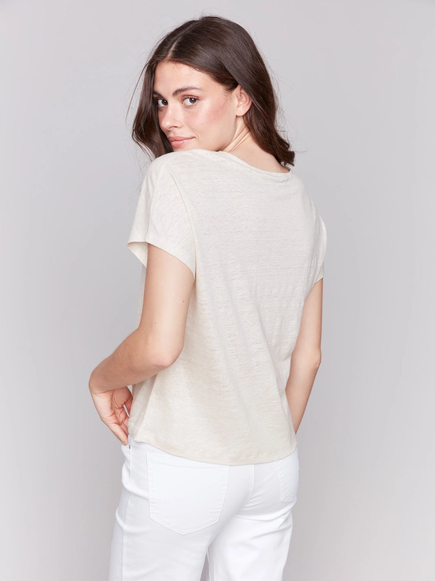 Foil Print Linen Blend Dolman Top 