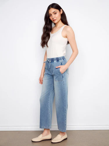 Knit Denim Wide Leg Jogger Pants