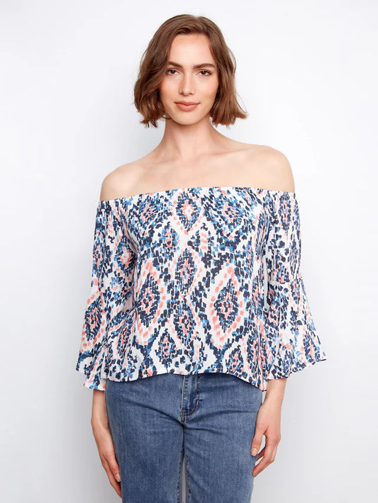 Printed 3/4 Sleeve Off-Shoulder Blouse- Nomad