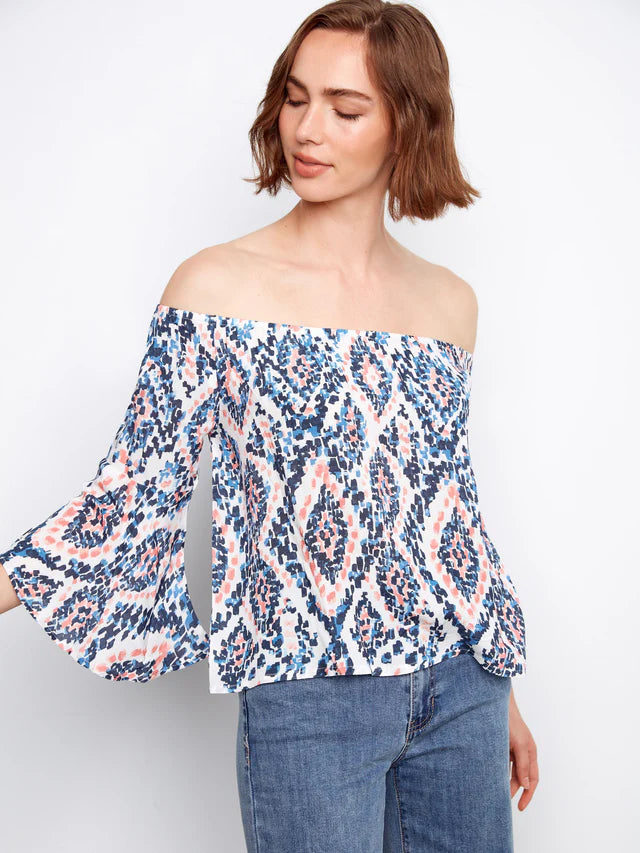 Printed 3/4 Sleeve Off-Shoulder Blouse- Nomad