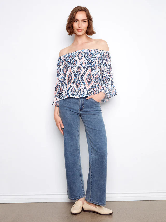 Printed 3/4 Sleeve Off-Shoulder Blouse- Nomad