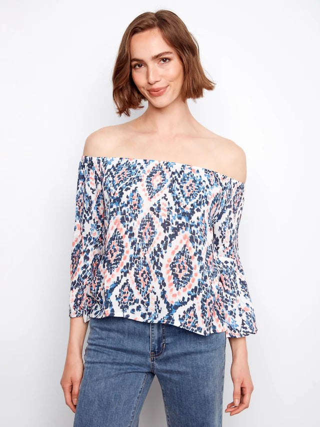 Printed 3/4 Sleeve Off-Shoulder Blouse- Nomad