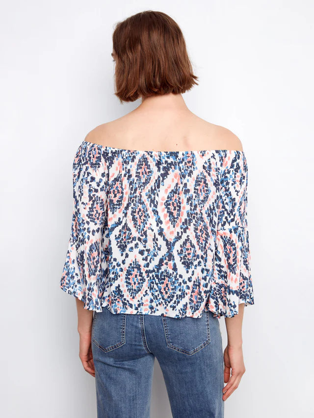 Printed 3/4 Sleeve Off-Shoulder Blouse- Nomad