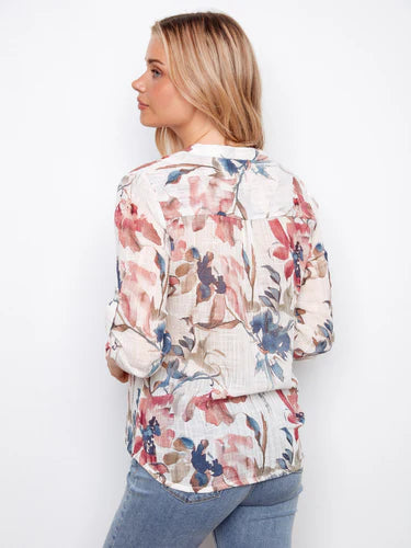 Printed Roll Up Sleeve Cotton Gauze- Artist