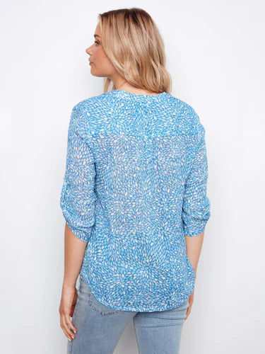 Printed Roll Up Sleeve Cotton Gauze- Cascade