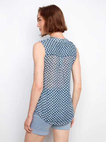 Printed Cotton Gauze Sleeveless Shirt-Mini