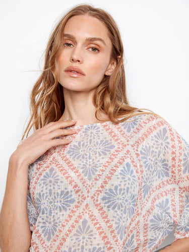 Printed Dolman Cotton Blouse - Trellis