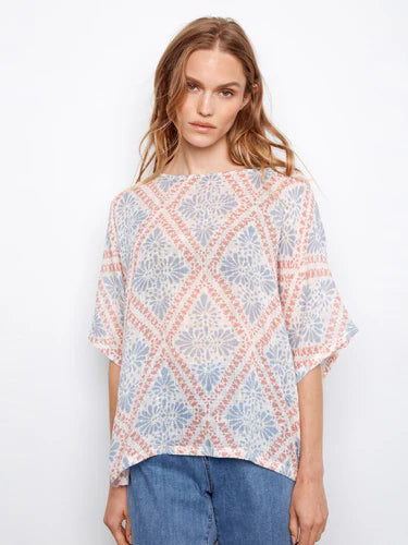 Printed Dolman Cotton Blouse - Trellis