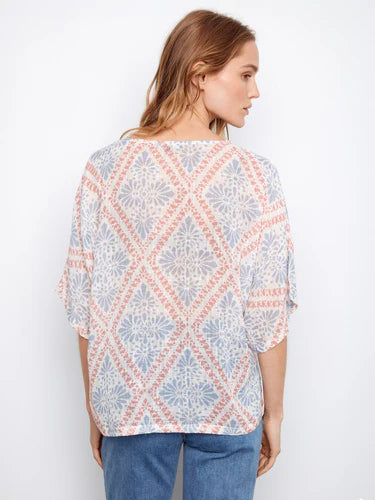 Printed Dolman Cotton Blouse - Trellis