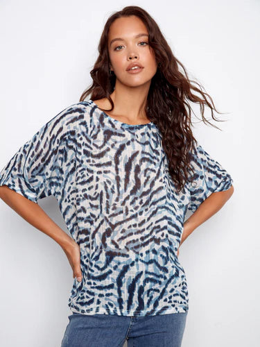 Printed Dolman Cotton Blouse - Zebra