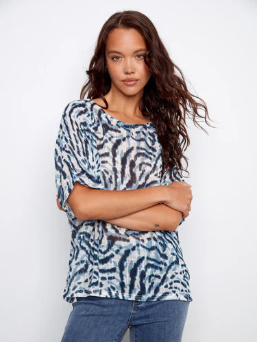 Printed Dolman Cotton Blouse - Zebra