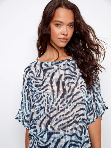 Printed Dolman Cotton Blouse - Zebra