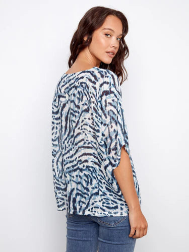 Printed Dolman Cotton Blouse - Zebra