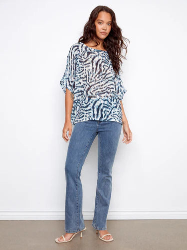 Printed Dolman Cotton Blouse - Zebra
