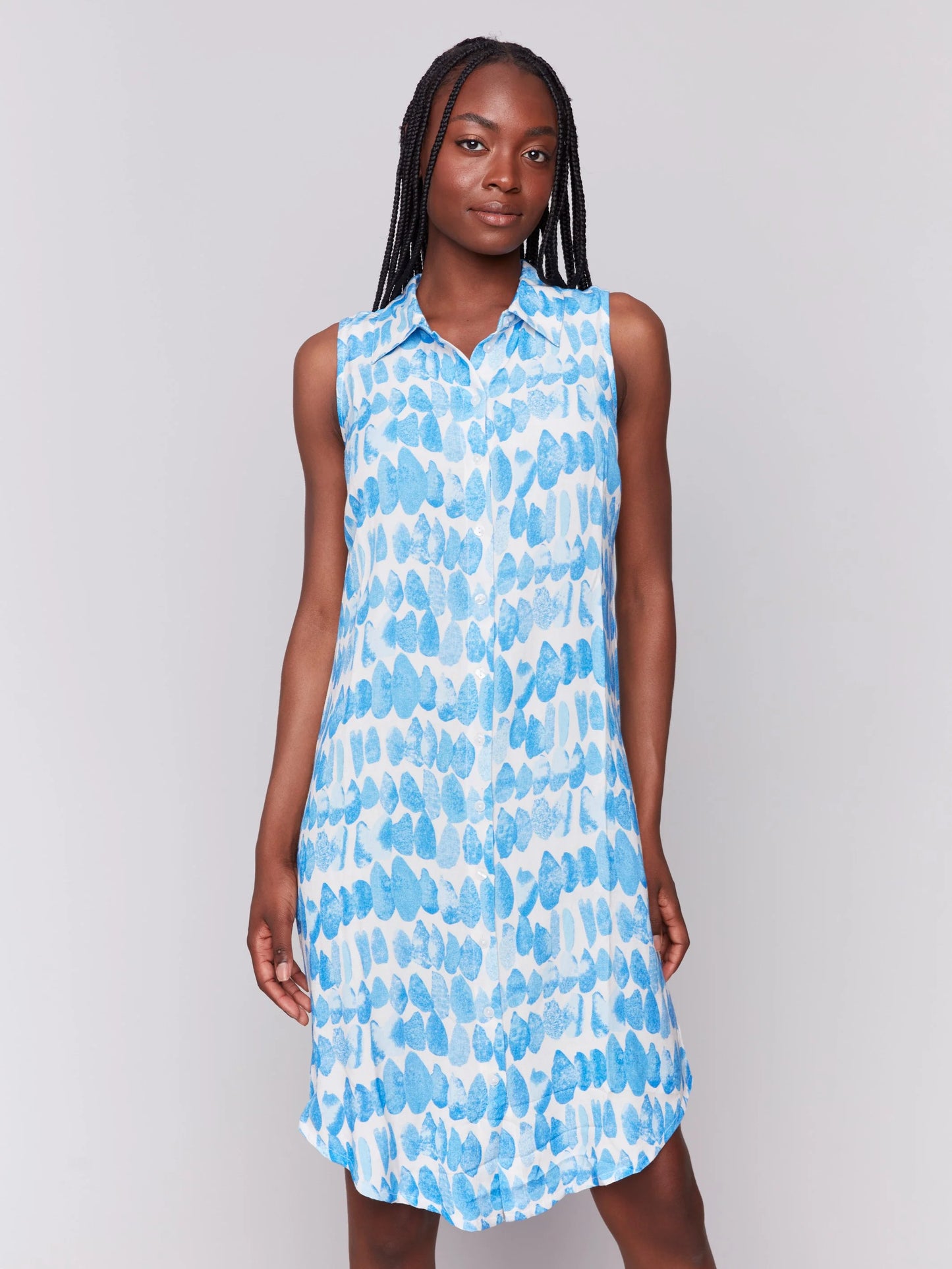 Printed Sleeveless Button-Front Dress