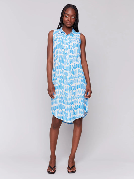 Printed Sleeveless Button-Front Dress