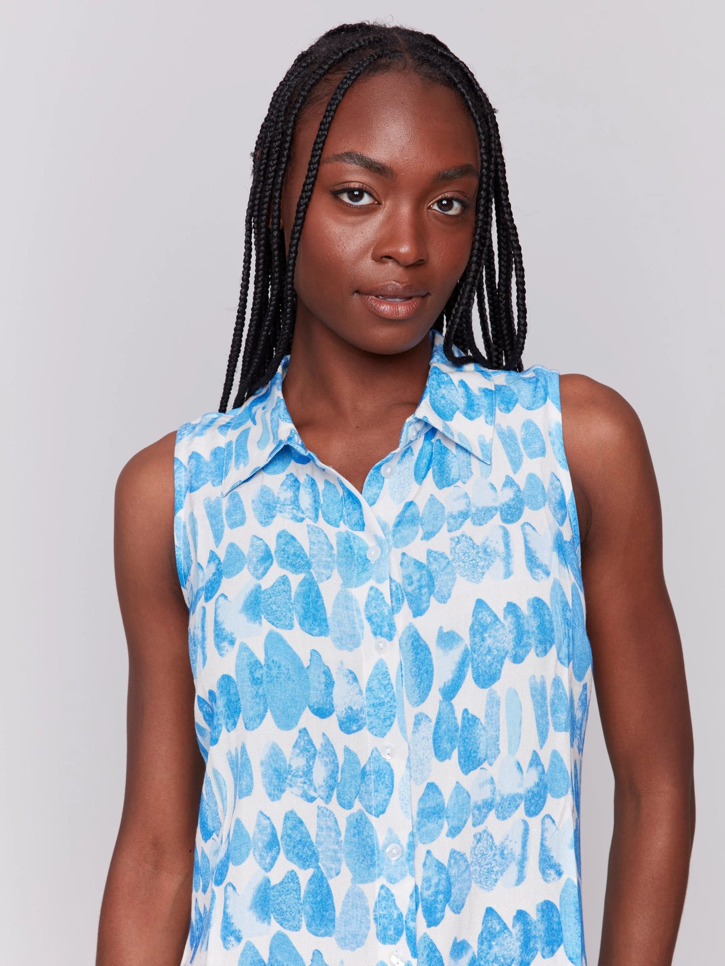 Printed Sleeveless Button-Front Dress