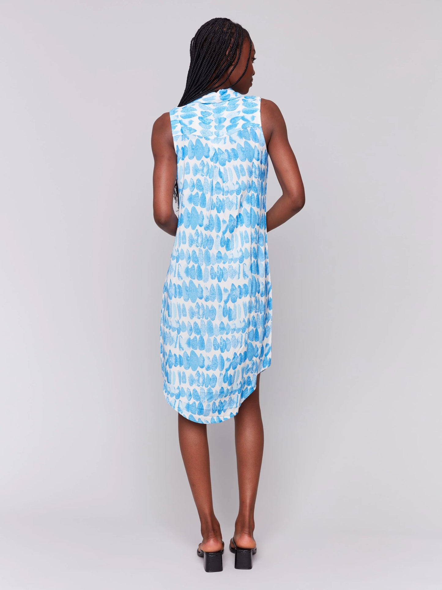 Printed Sleeveless Button-Front Dress