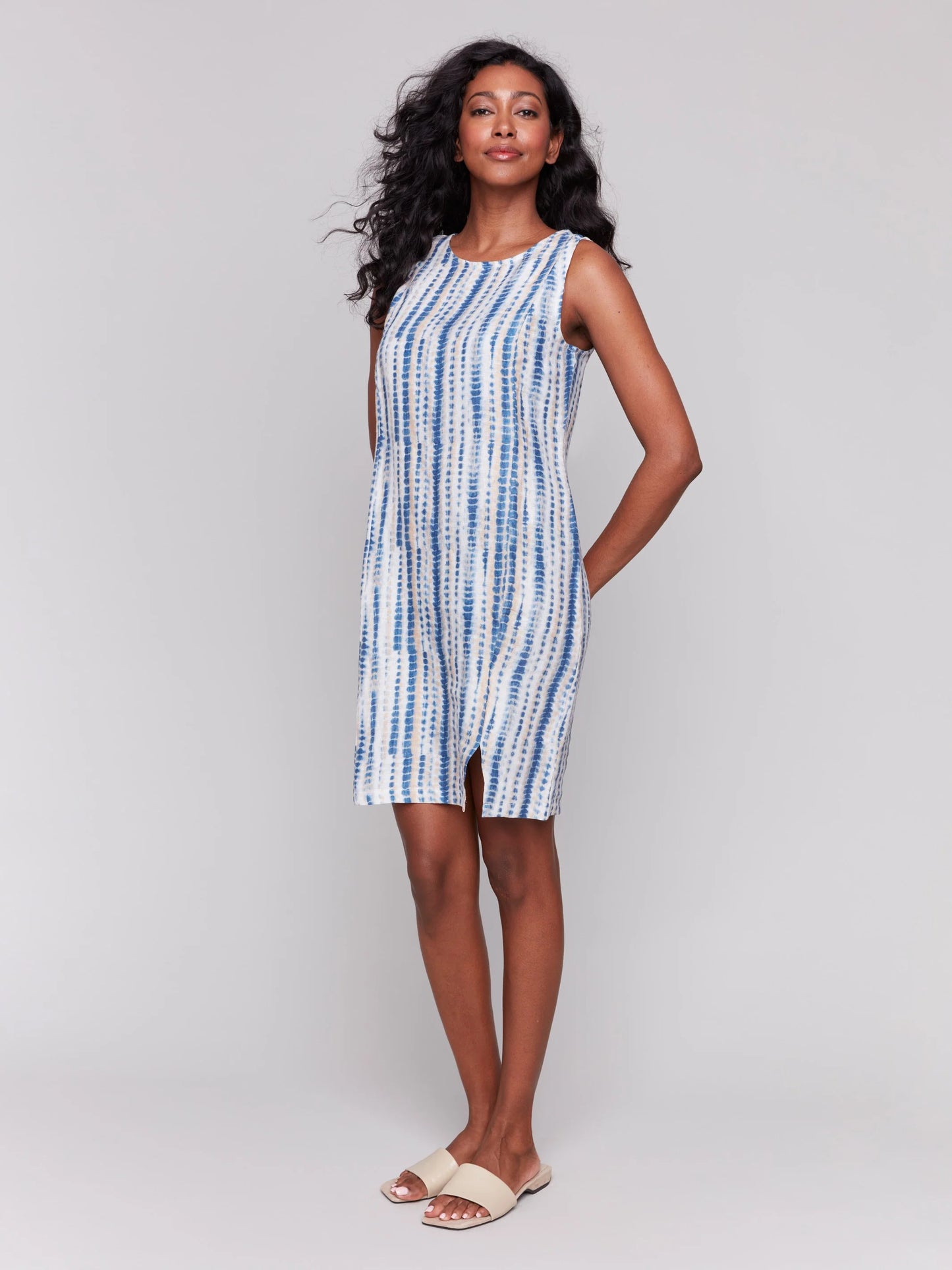 Printed Sleeveless Linen Blend Dress