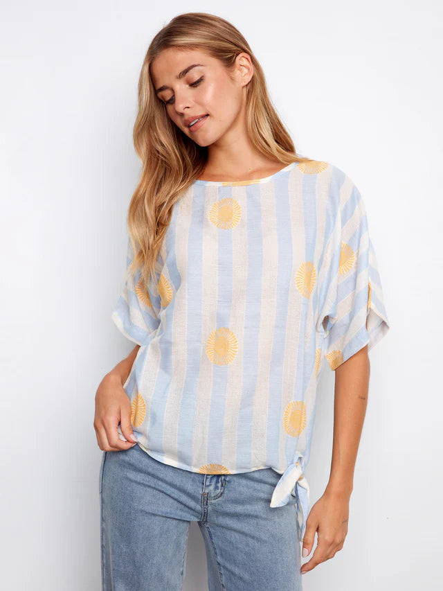 Printed  Blouse With Side Tie - Sunrise