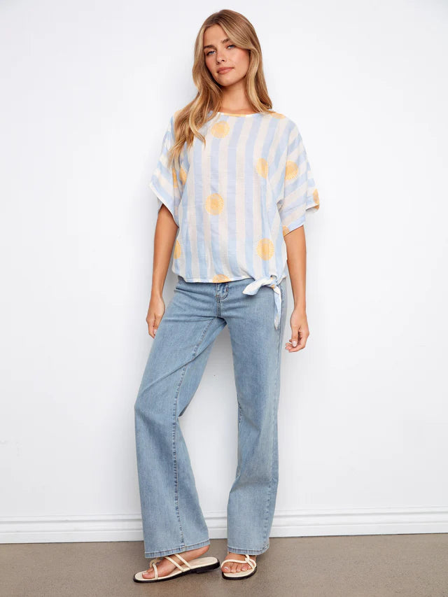 Printed  Blouse With Side Tie - Sunrise