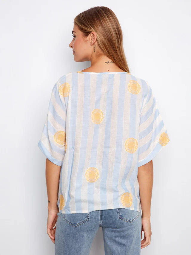 Printed  Blouse With Side Tie - Sunrise