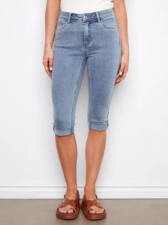 Stretch Denim Pedal Pushers - Light Blue