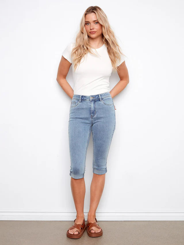 Stretch Denim Pedal Pushers - Light Blue