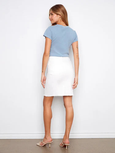 Stretch Twill Skort With Frayed Hem - White