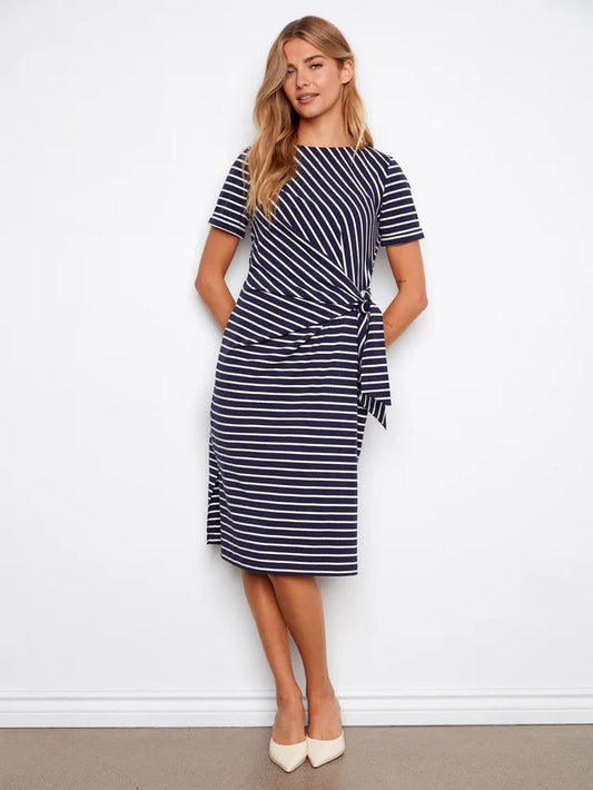 Boat Neck Dress with Tie