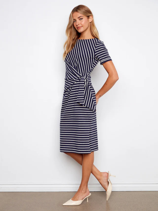 Boat Neck Dress with Tie