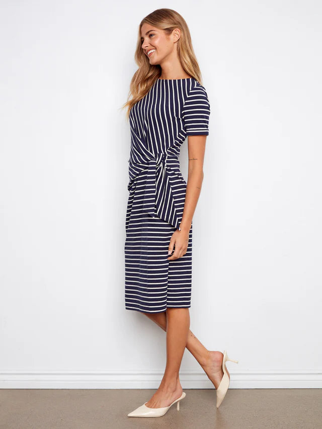 Boat Neck Dress with Tie