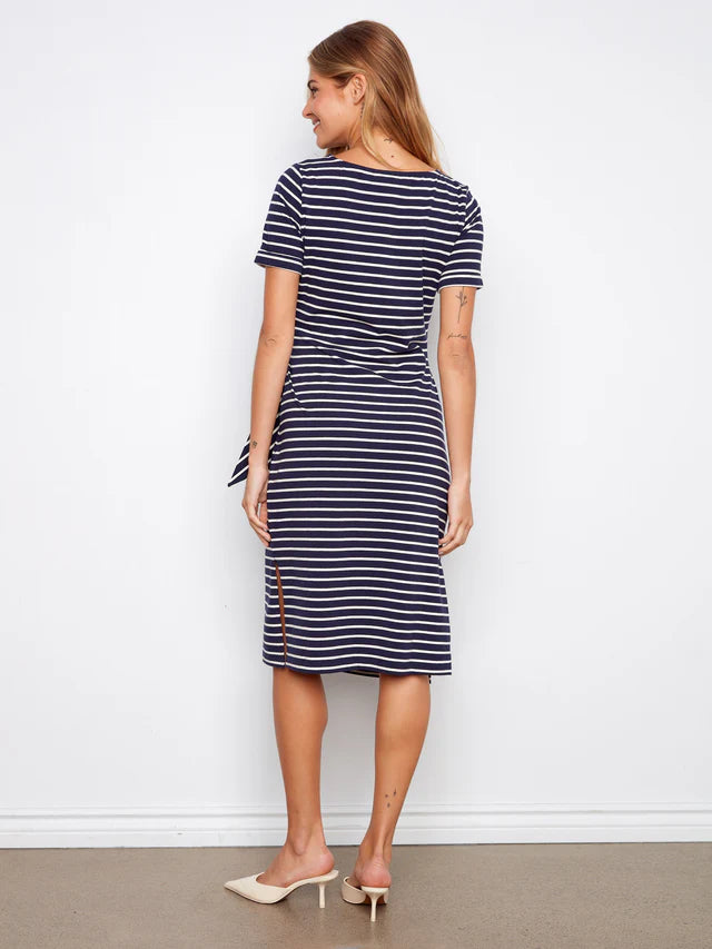 Boat Neck Dress with Tie