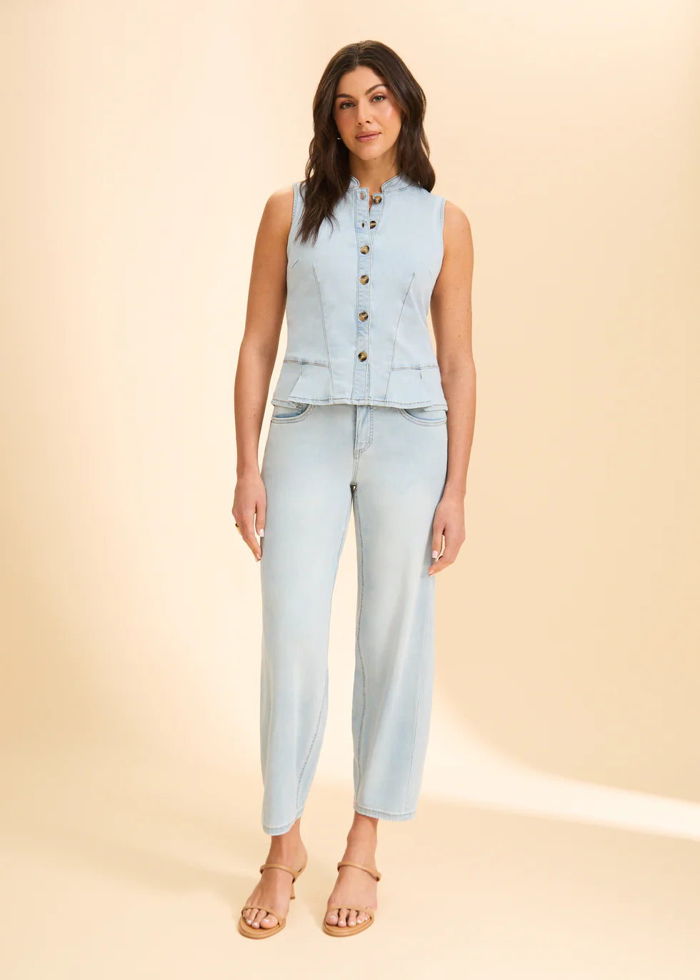 Button Front Vest - Light Blue