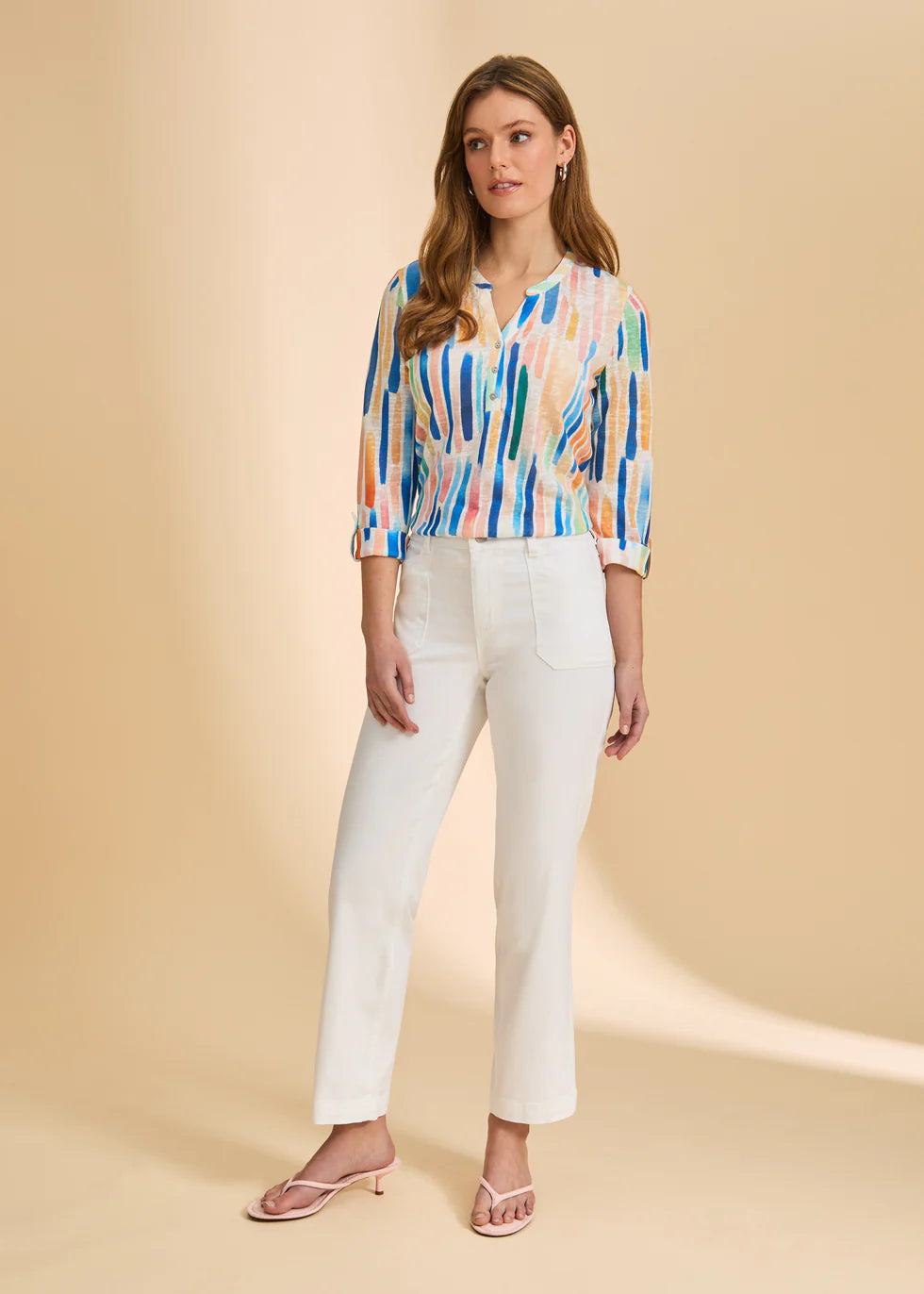 3/4 Sleeve Henley Top, Bright