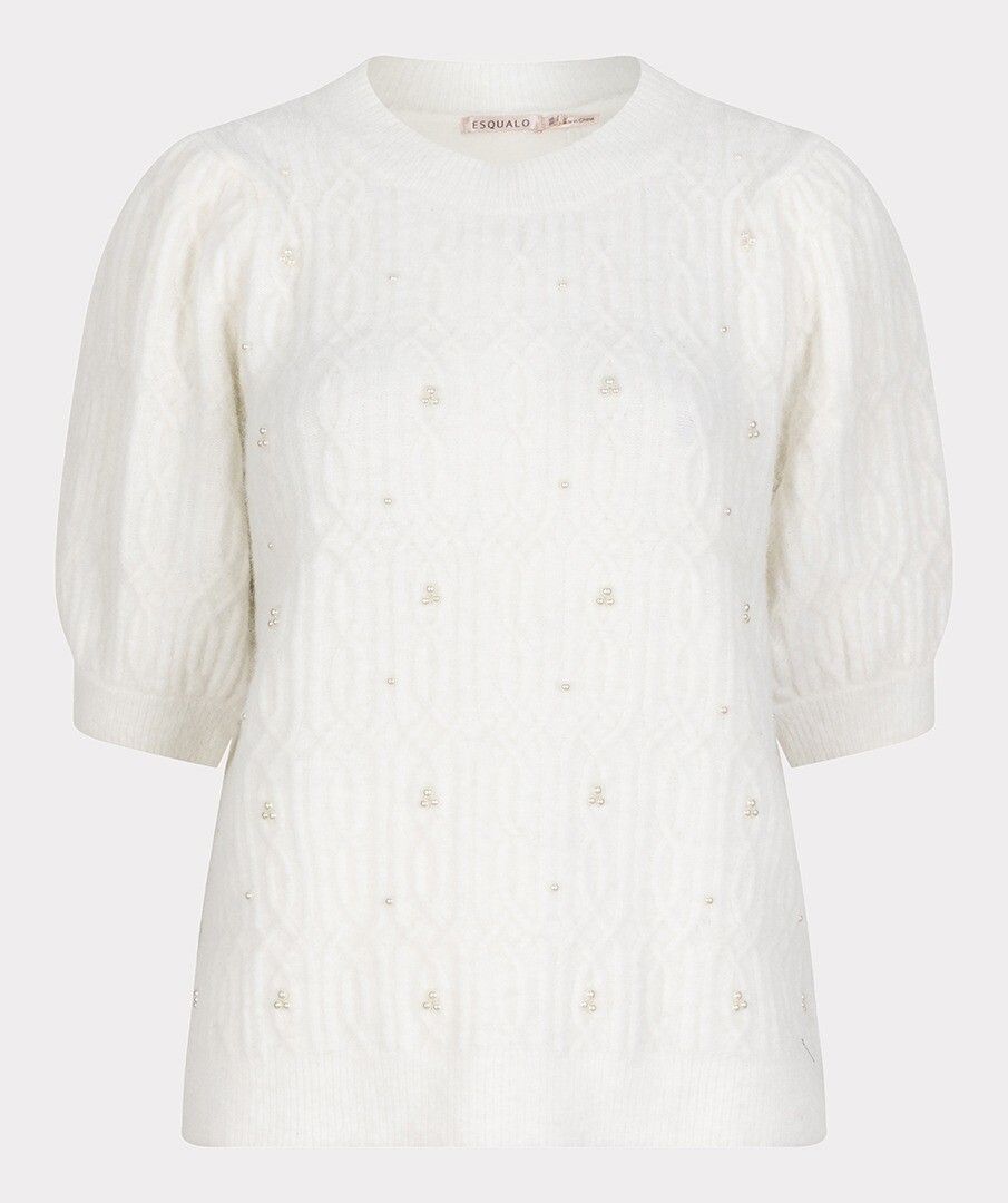 Cable Sweater Pearls Short Sleeves