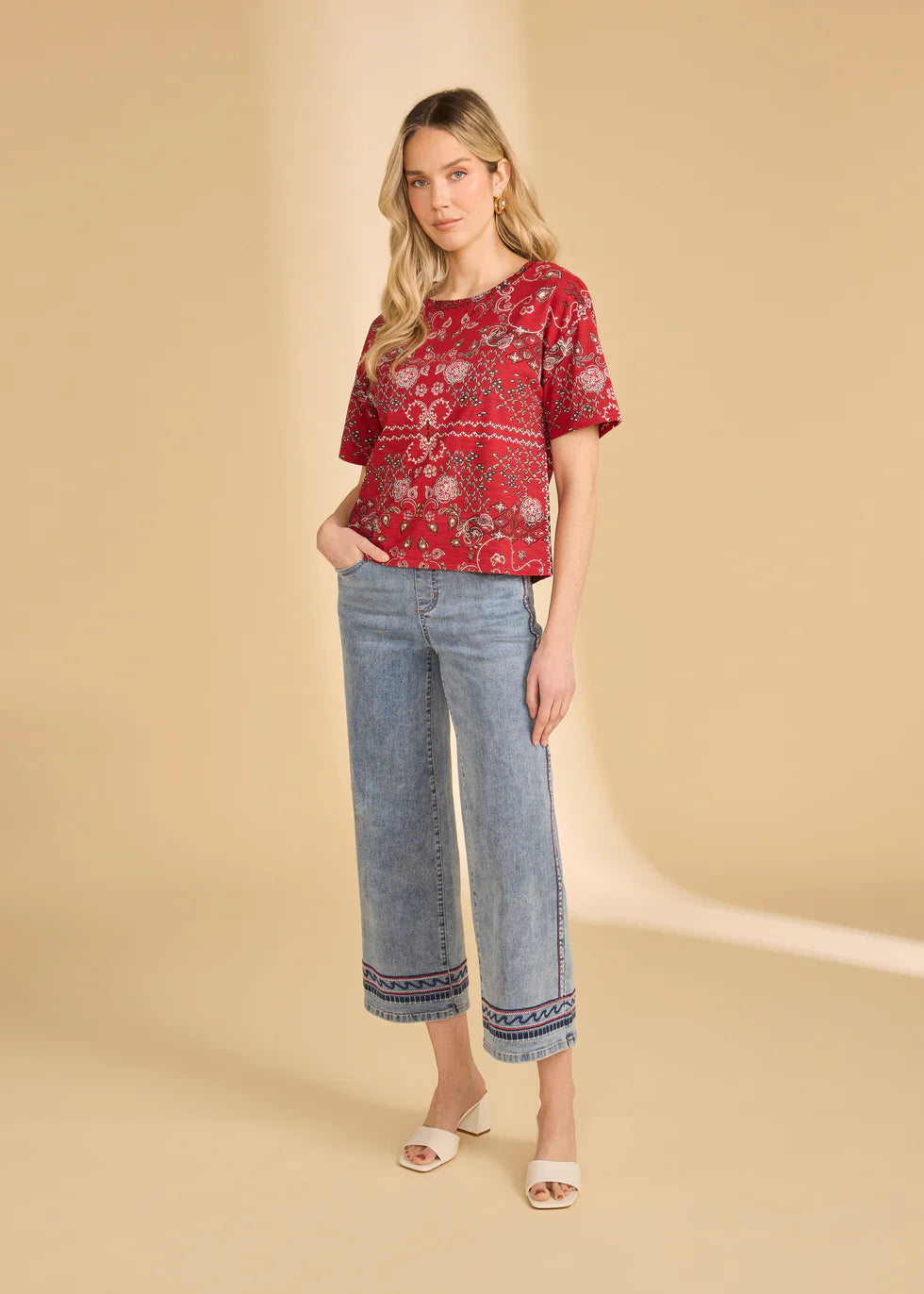 Pull-On Wide Crop Denim