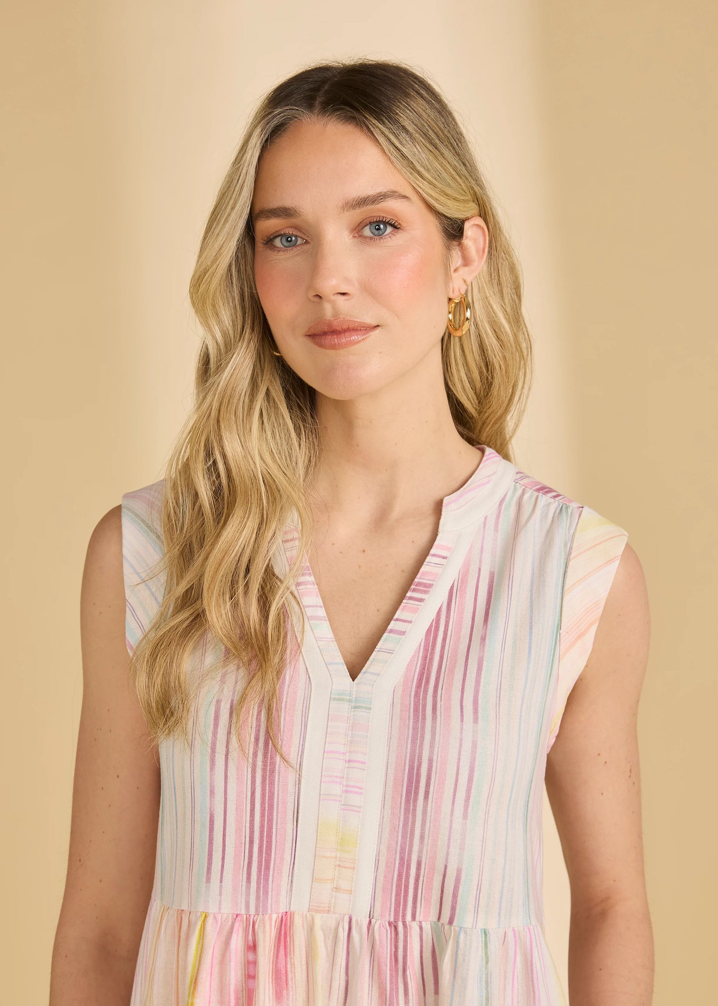 Cap Sleeve Tiered Midi Dress, Spritz Stripes